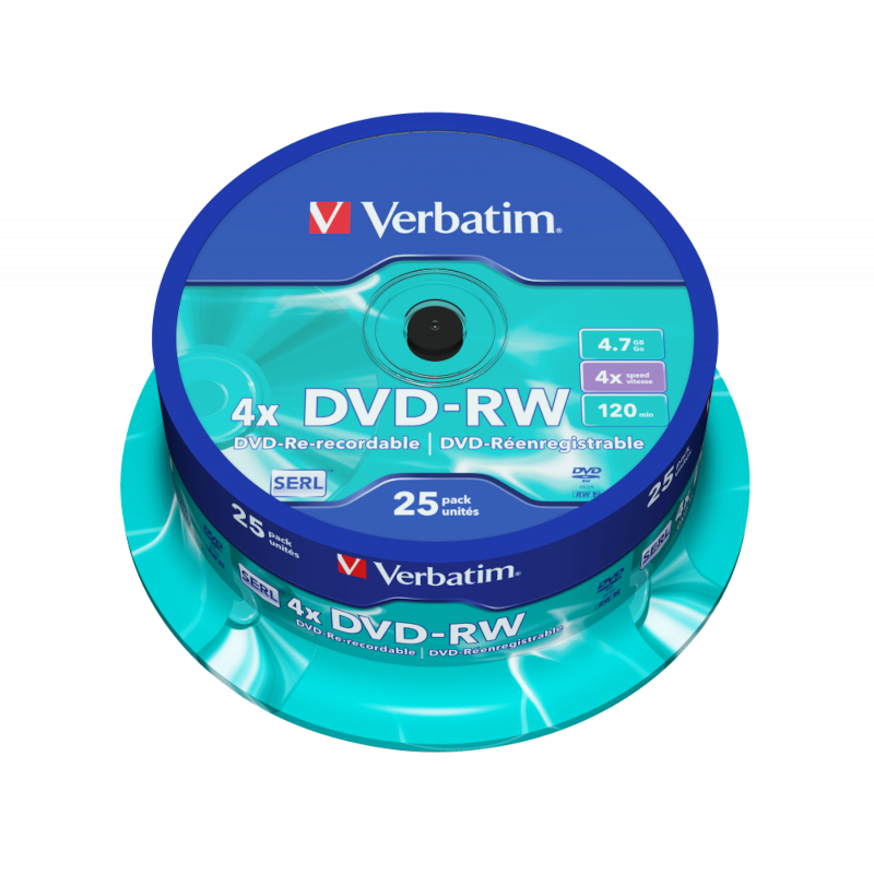 Оптичні диски Verbatim DVD-RW 4.7Gb 4X Matt Silver 25 Pack Spindle (43639)